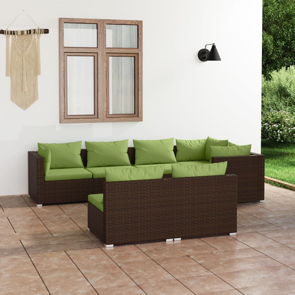 7 Piece Patio Lounge Set With Cushions Brown Poly Rattan