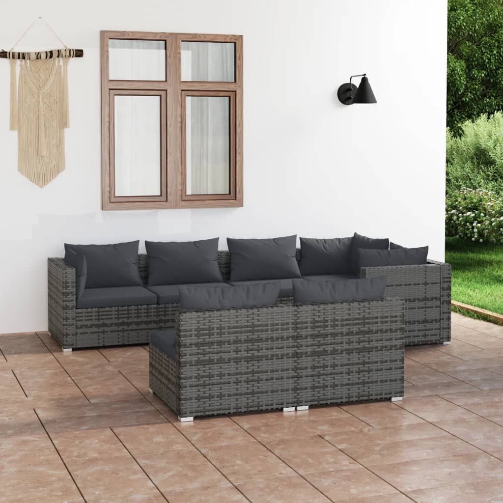 7 Piece Patio Lounge Set With Cushions Brown Poly Rattan