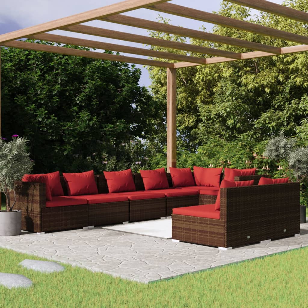 7 Piece Patio Lounge Set With Cushions Brown Poly Rattan