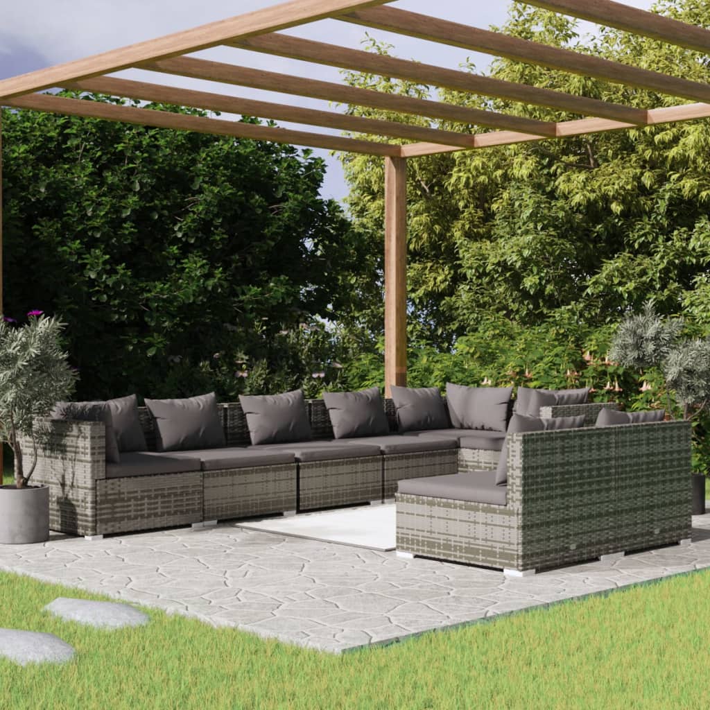 7 Piece Patio Lounge Set With Cushions Brown Poly Rattan