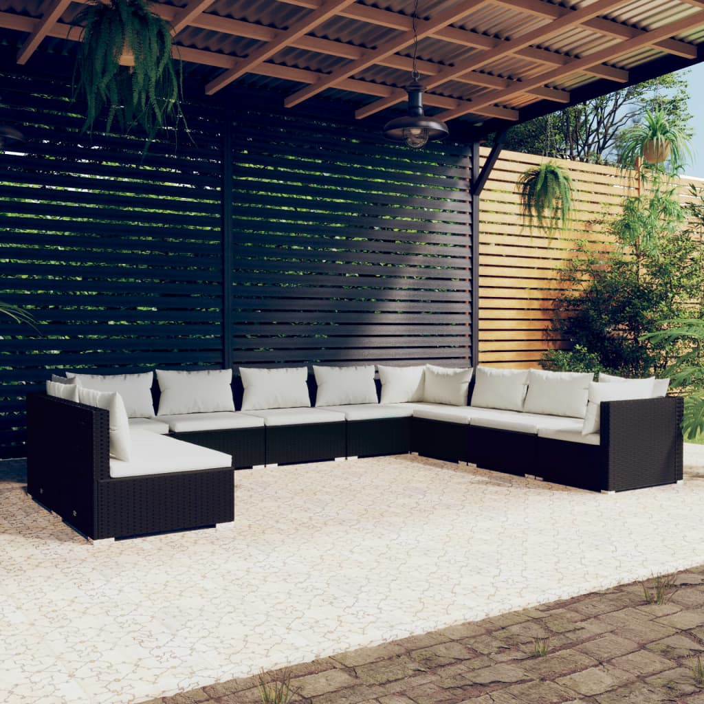 7 Piece Patio Lounge Set With Cushions Brown Poly Rattan