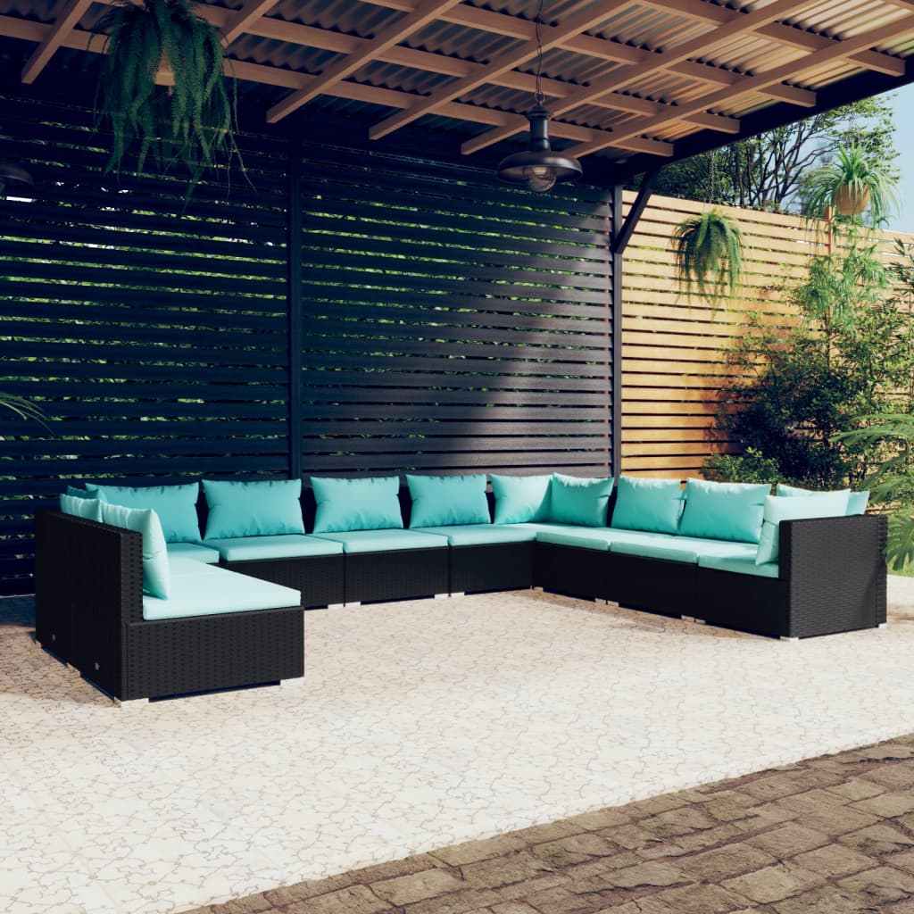 7 Piece Patio Lounge Set With Cushions Brown Poly Rattan