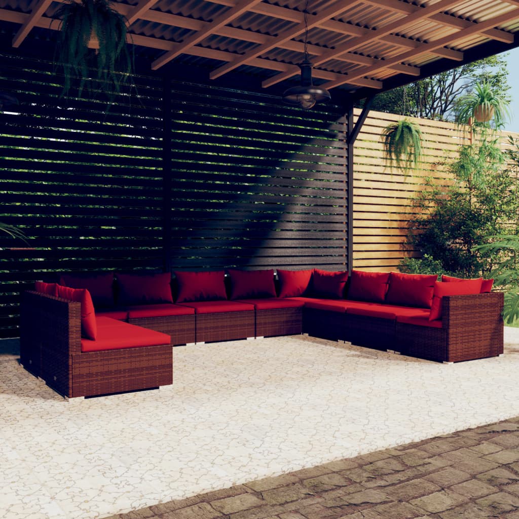 7 Piece Patio Lounge Set With Cushions Brown Poly Rattan