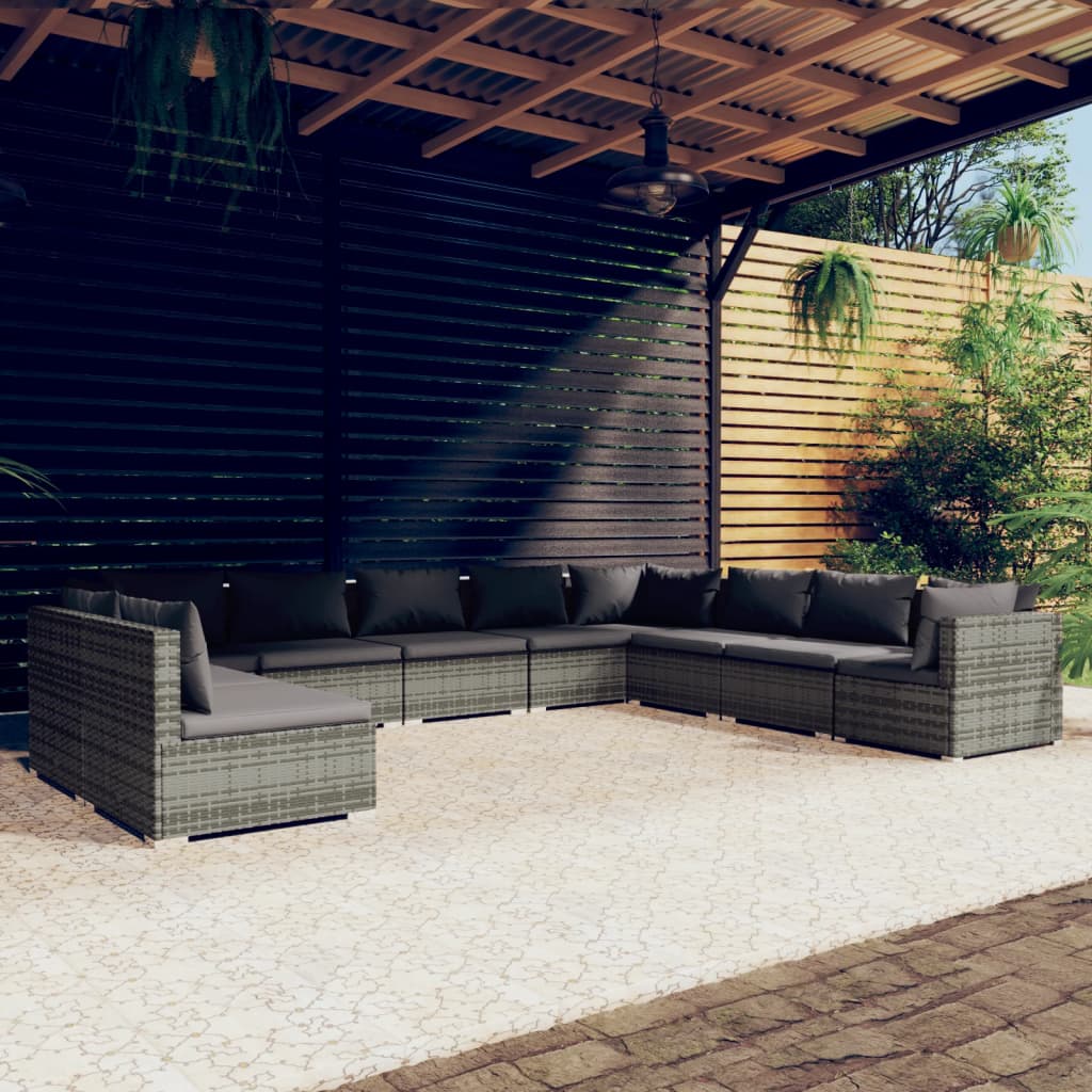 7 Piece Patio Lounge Set With Cushions Brown Poly Rattan