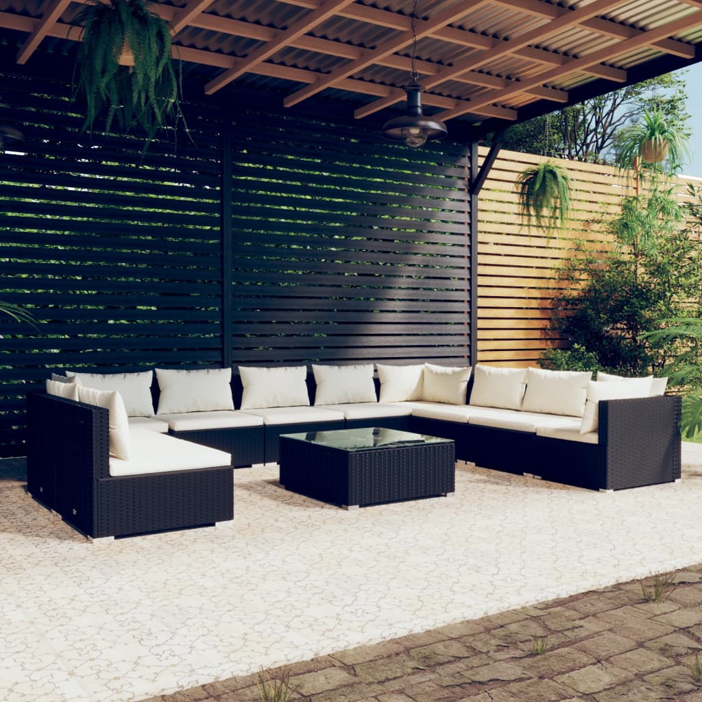 7 Piece Patio Lounge Set With Cushions Brown Poly Rattan