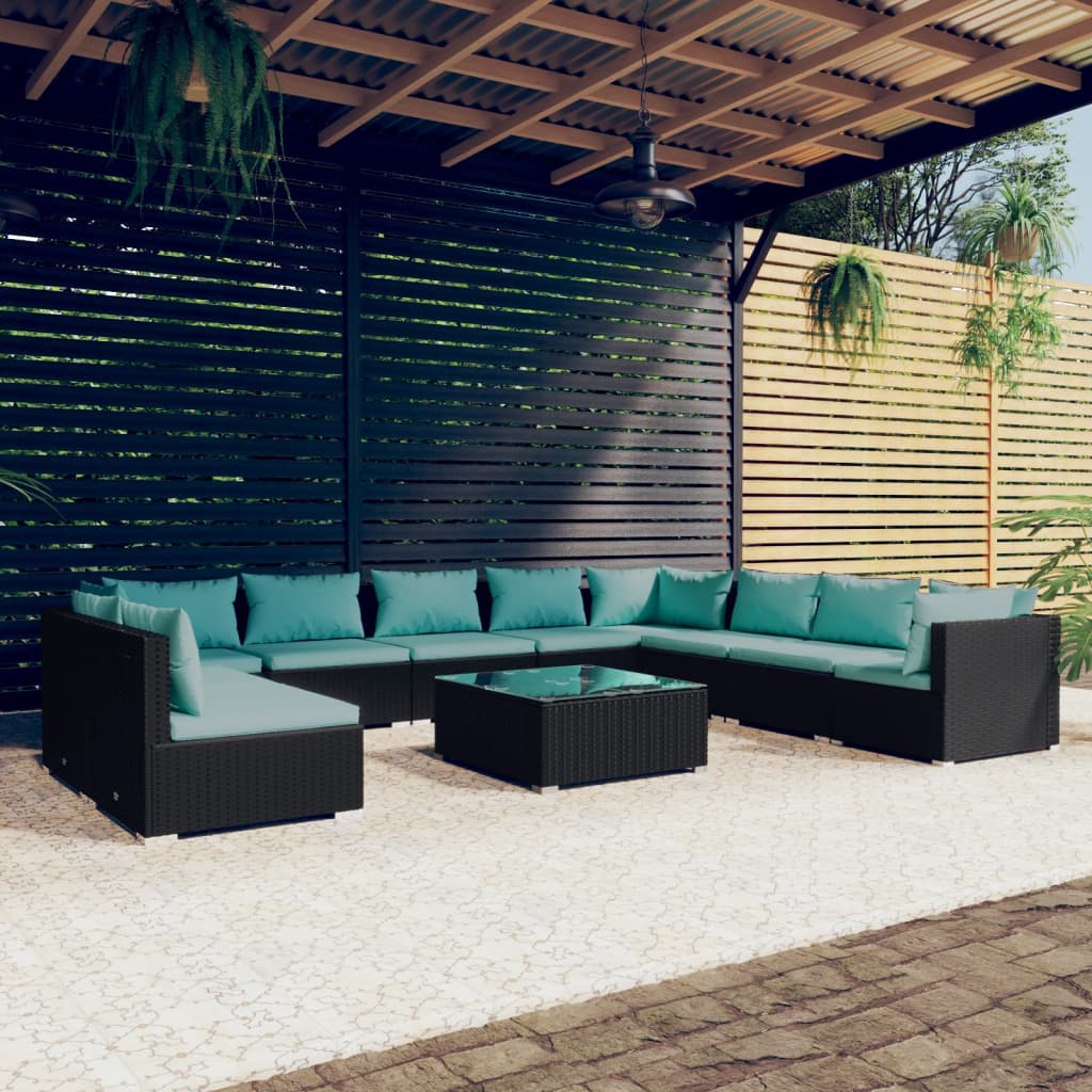 7 Piece Patio Lounge Set With Cushions Brown Poly Rattan