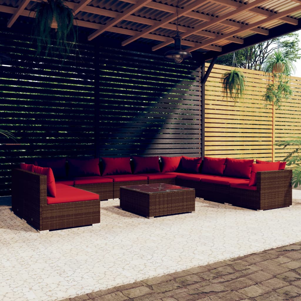 7 Piece Patio Lounge Set With Cushions Brown Poly Rattan