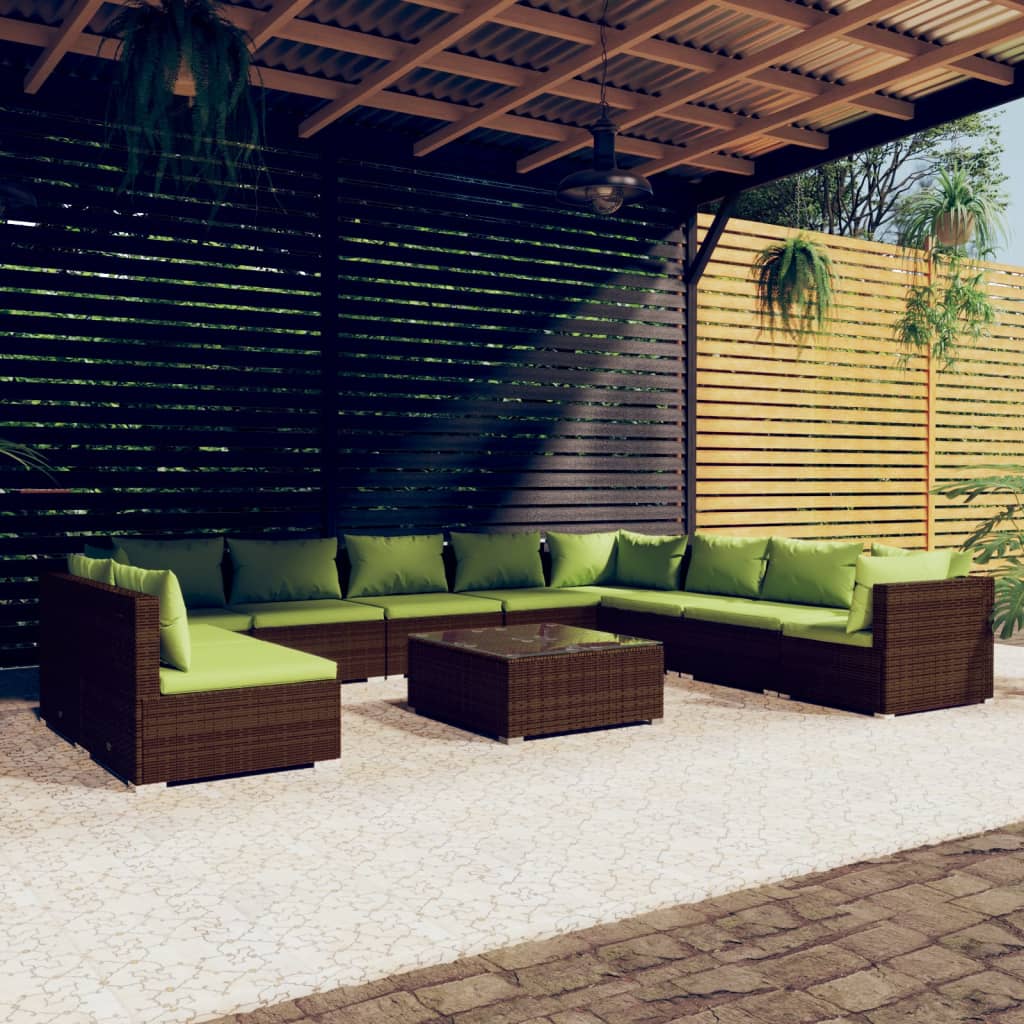 7 Piece Patio Lounge Set With Cushions Brown Poly Rattan