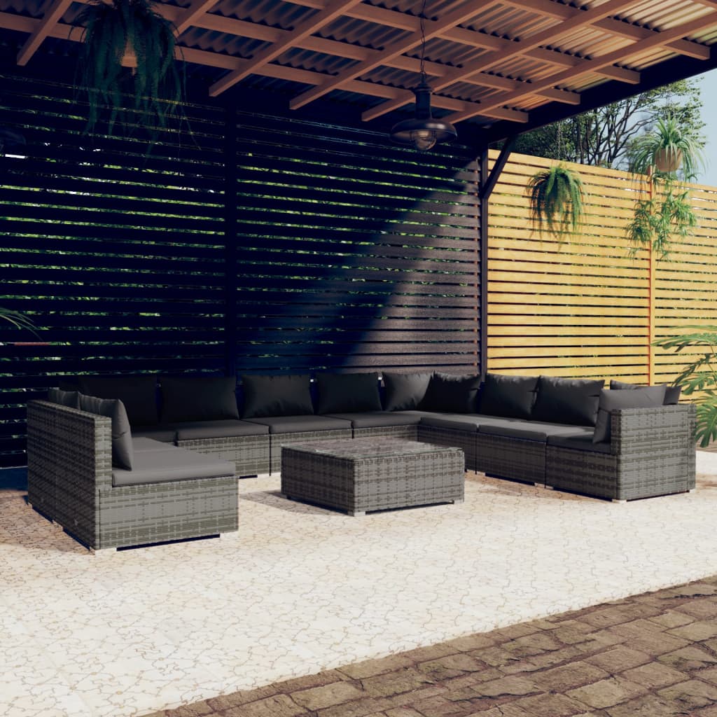 7 Piece Patio Lounge Set With Cushions Brown Poly Rattan