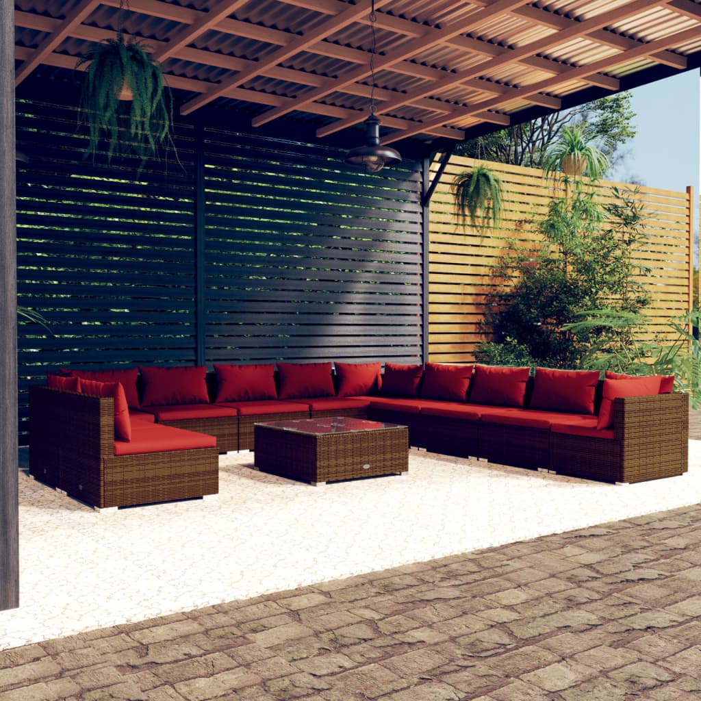 7 Piece Patio Lounge Set With Cushions Brown Poly Rattan