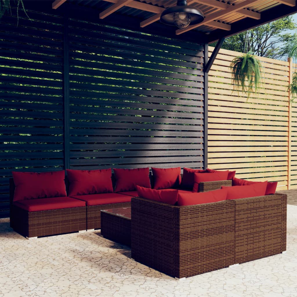 7 Piece Patio Lounge Set With Cushions Brown Poly Rattan