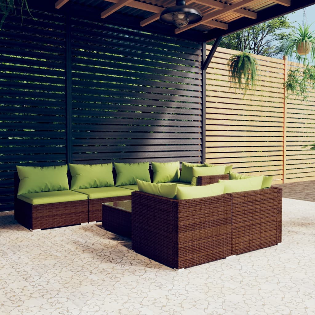 7 Piece Patio Lounge Set With Cushions Brown Poly Rattan