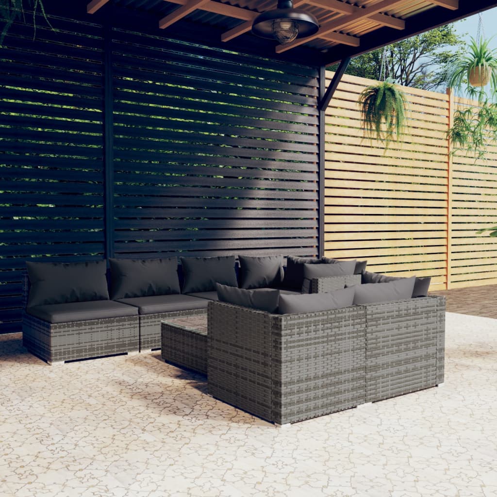 7 Piece Patio Lounge Set With Cushions Brown Poly Rattan