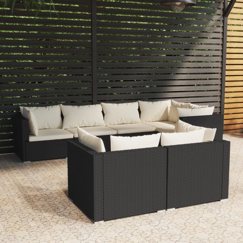 7 Piece Patio Lounge Set With Cushions Brown Poly Rattan