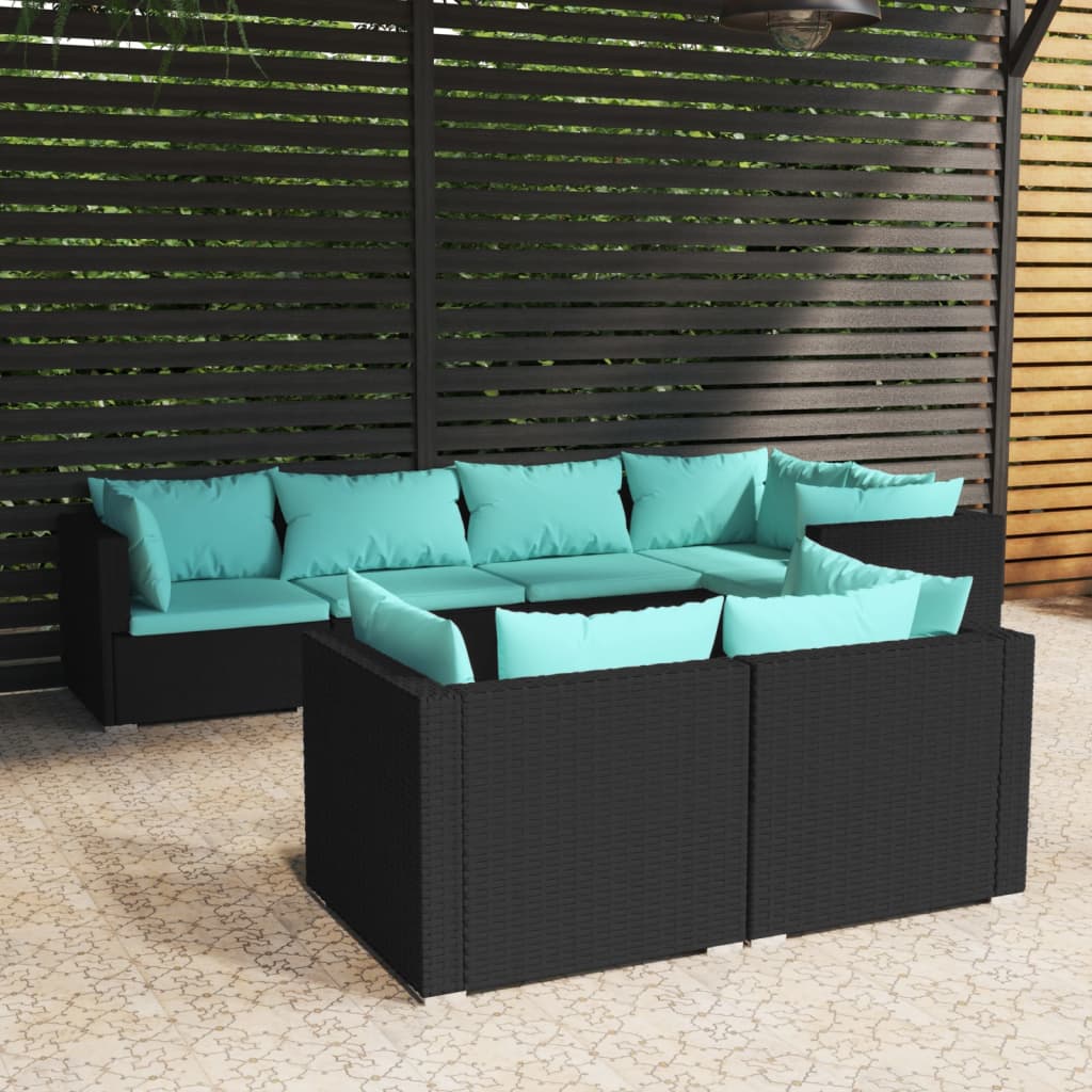 7 Piece Patio Lounge Set With Cushions Brown Poly Rattan