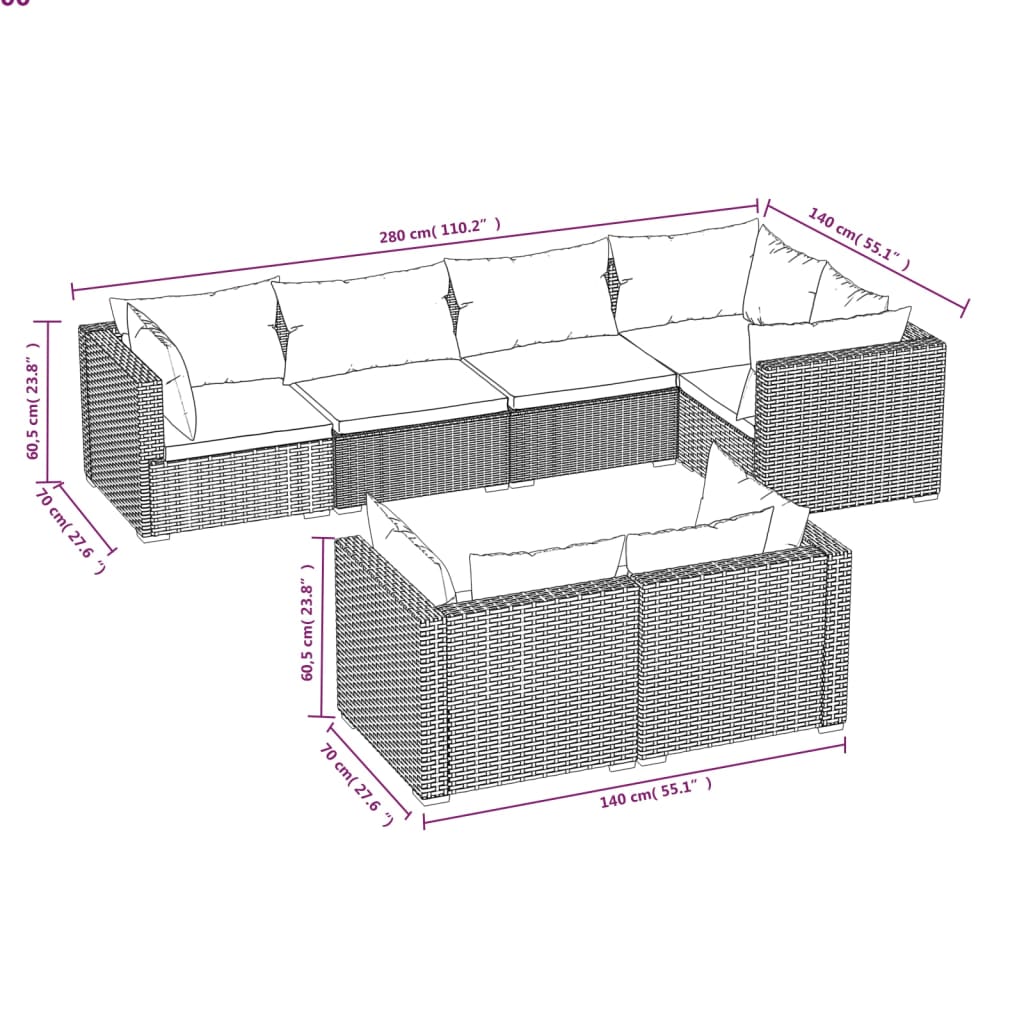 7 Piece Patio Lounge Set With Cushions Brown Poly Rattan