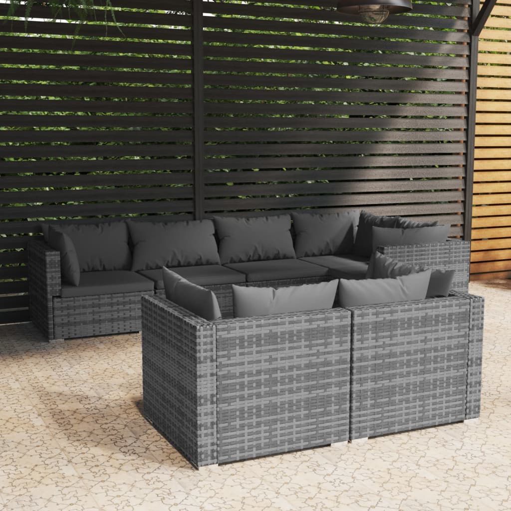 7 Piece Patio Lounge Set With Cushions Brown Poly Rattan