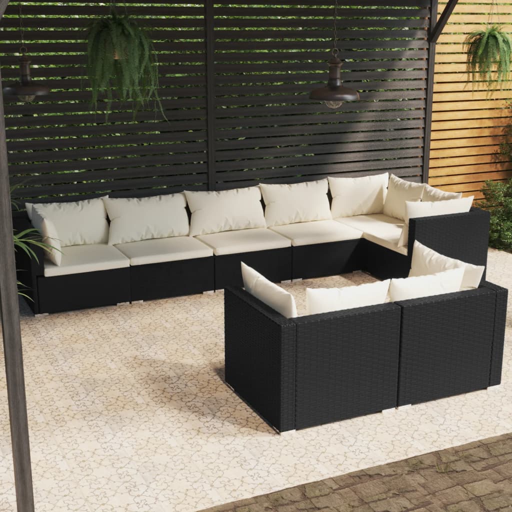 7 Piece Patio Lounge Set With Cushions Brown Poly Rattan