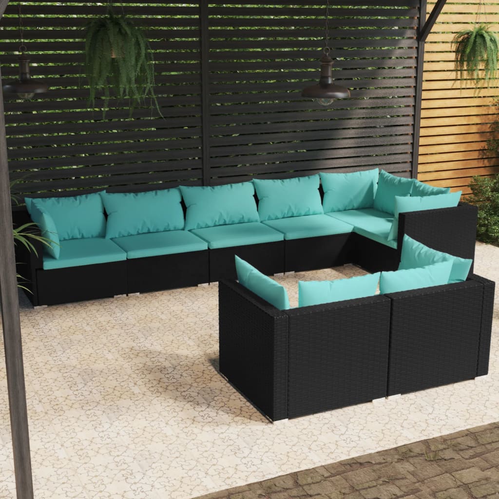 7 Piece Patio Lounge Set With Cushions Brown Poly Rattan