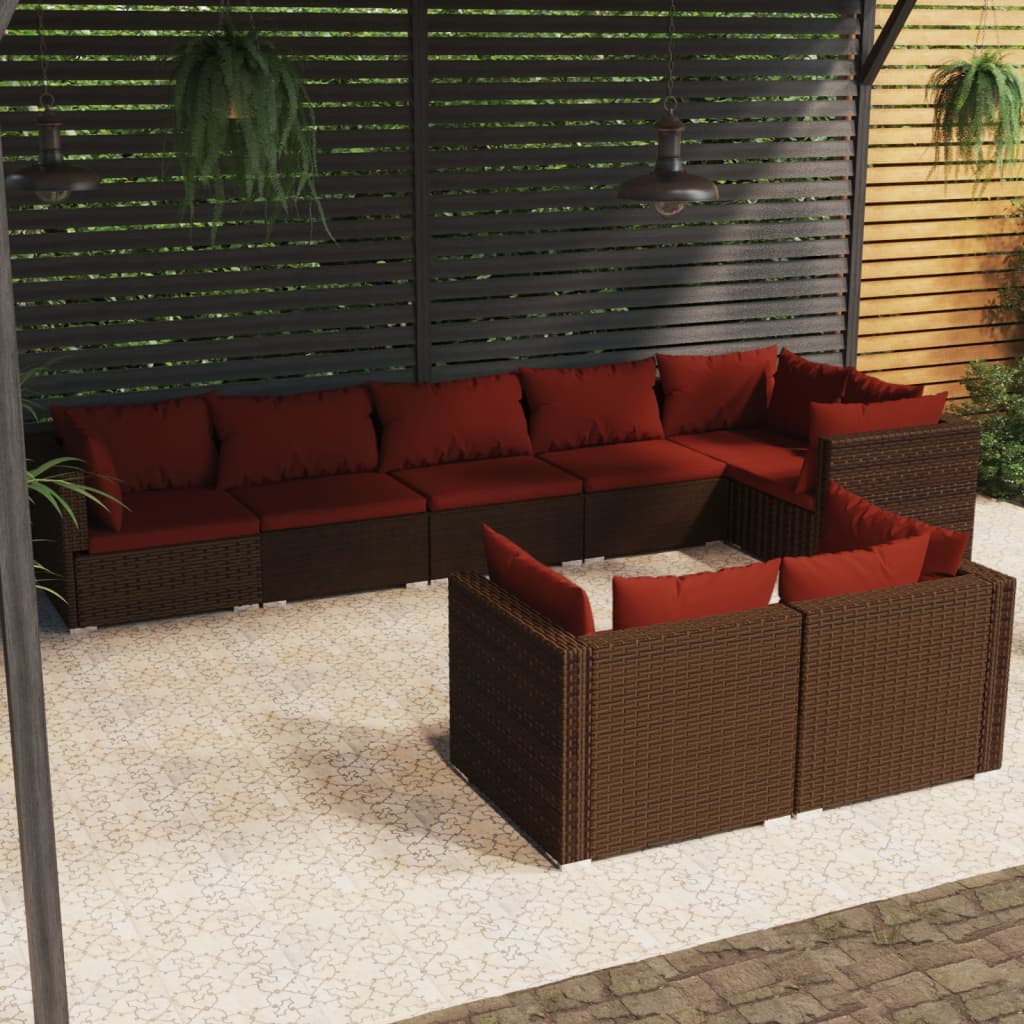 7 Piece Patio Lounge Set With Cushions Brown Poly Rattan