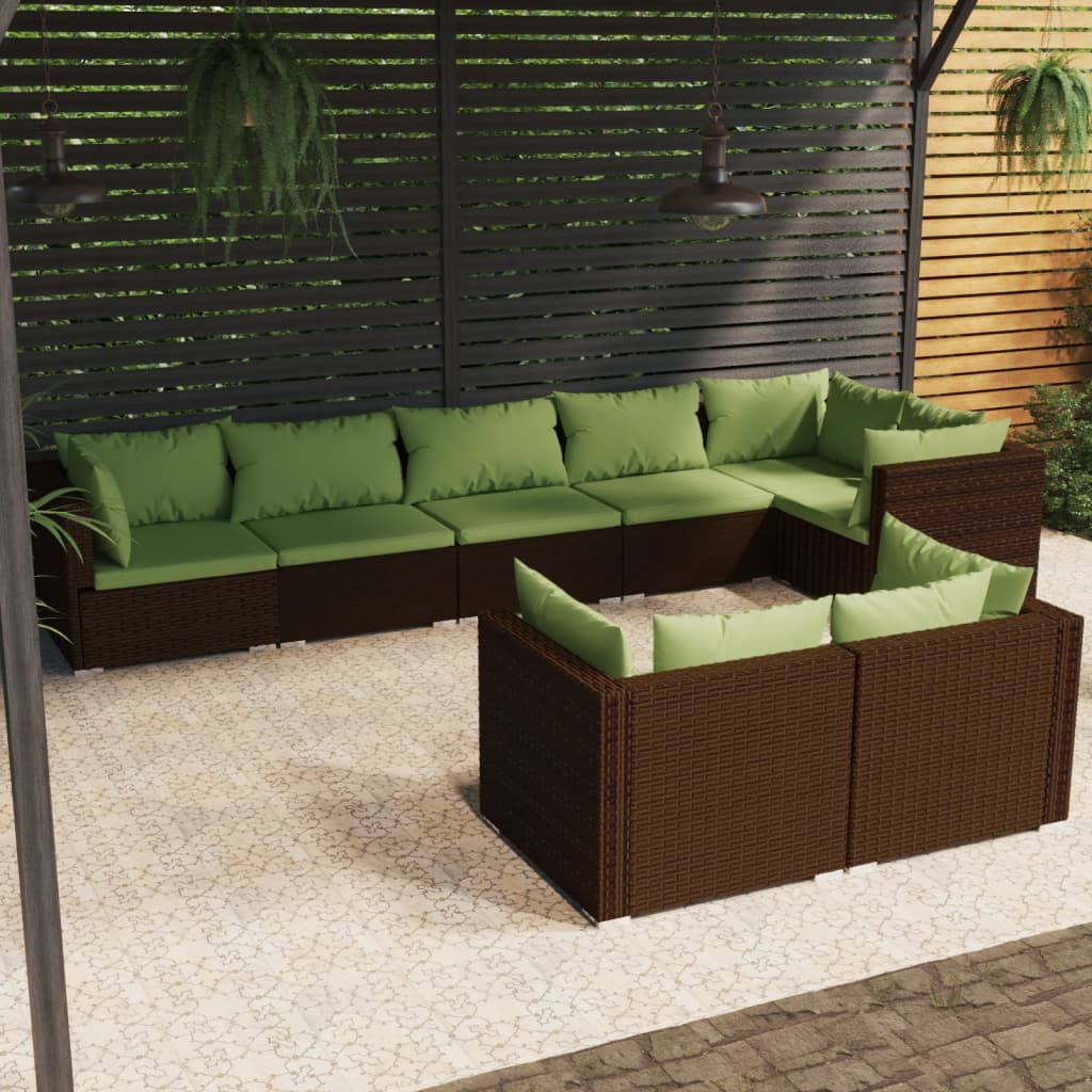 7 Piece Patio Lounge Set With Cushions Brown Poly Rattan