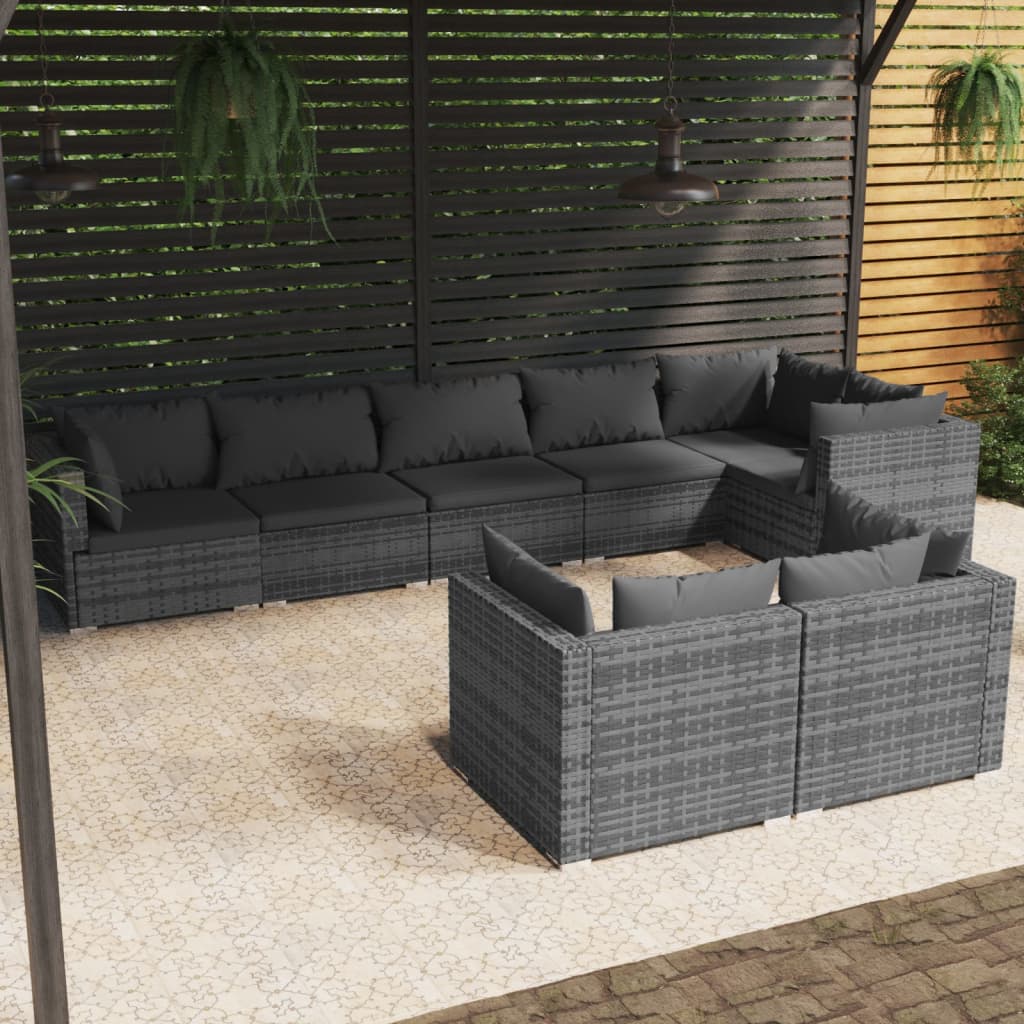 7 Piece Patio Lounge Set With Cushions Brown Poly Rattan