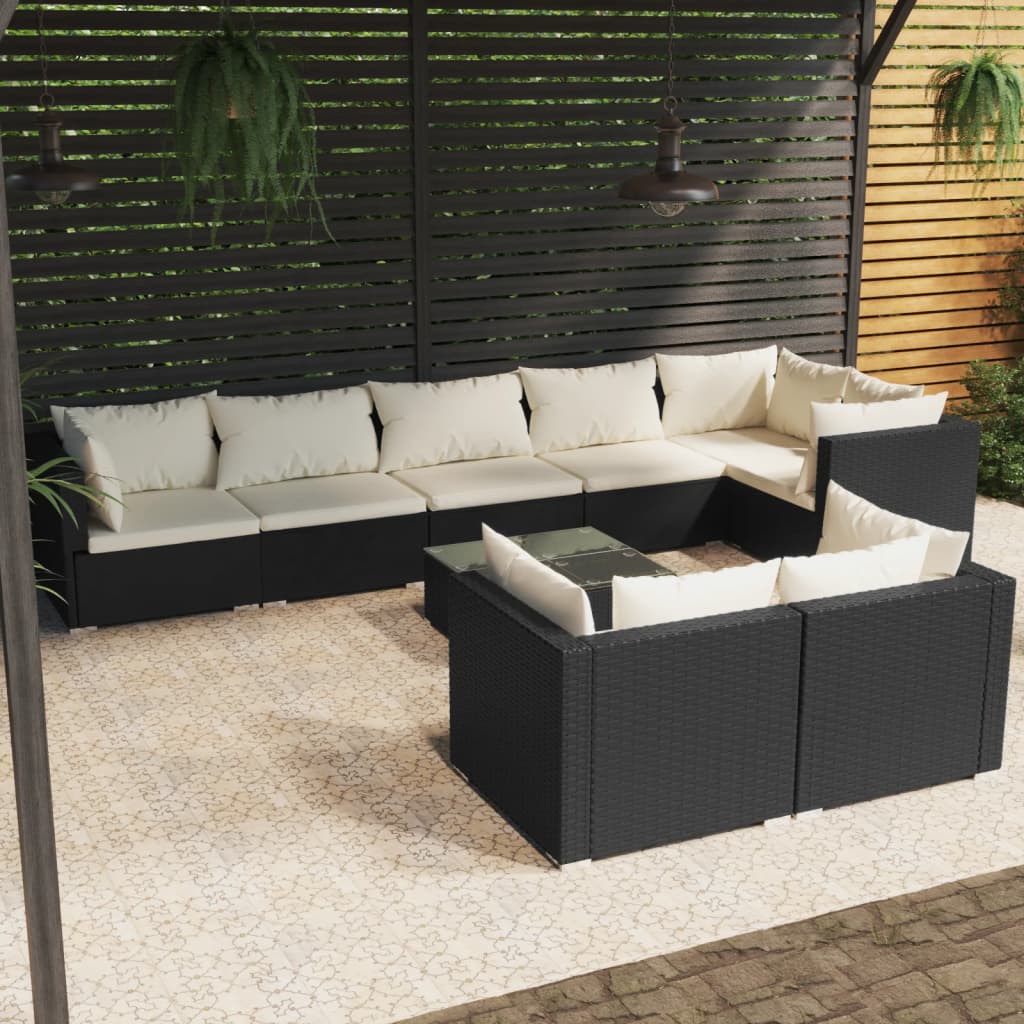 7 Piece Patio Lounge Set With Cushions Brown Poly Rattan