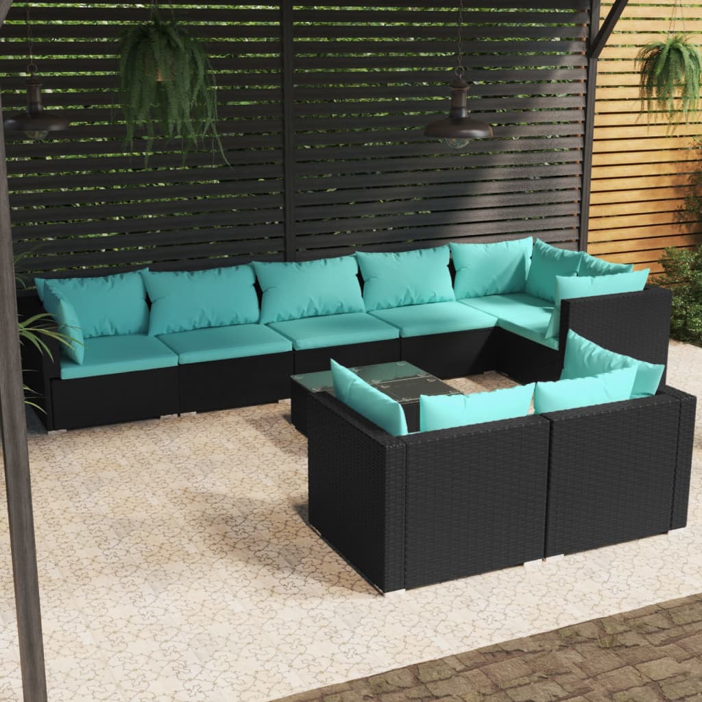 7 Piece Patio Lounge Set With Cushions Brown Poly Rattan