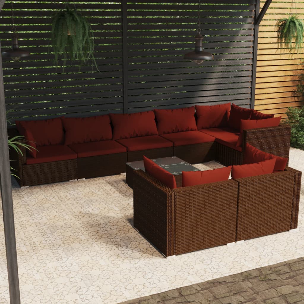 7 Piece Patio Lounge Set With Cushions Brown Poly Rattan