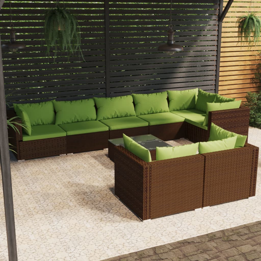 7 Piece Patio Lounge Set With Cushions Brown Poly Rattan