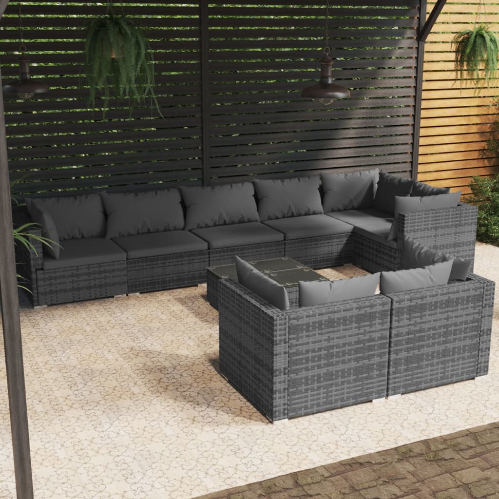 7 Piece Patio Lounge Set With Cushions Brown Poly Rattan