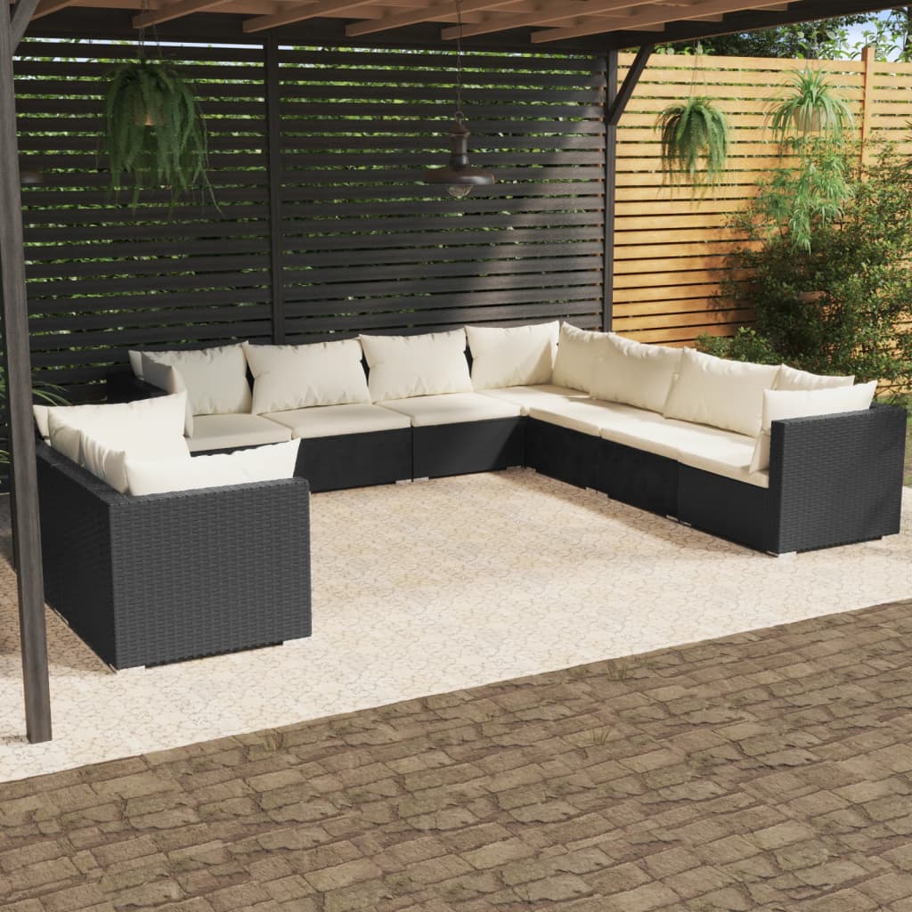 7 Piece Patio Lounge Set With Cushions Brown Poly Rattan