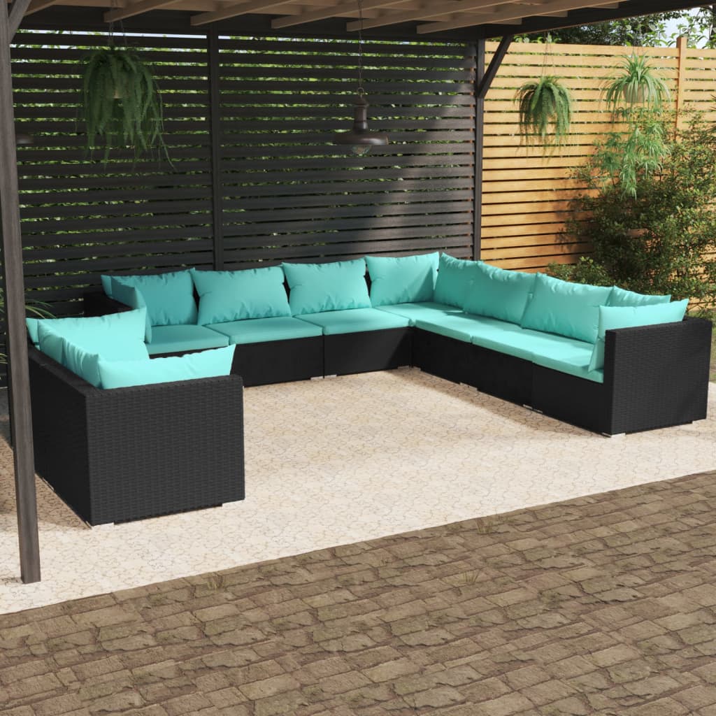 7 Piece Patio Lounge Set With Cushions Brown Poly Rattan