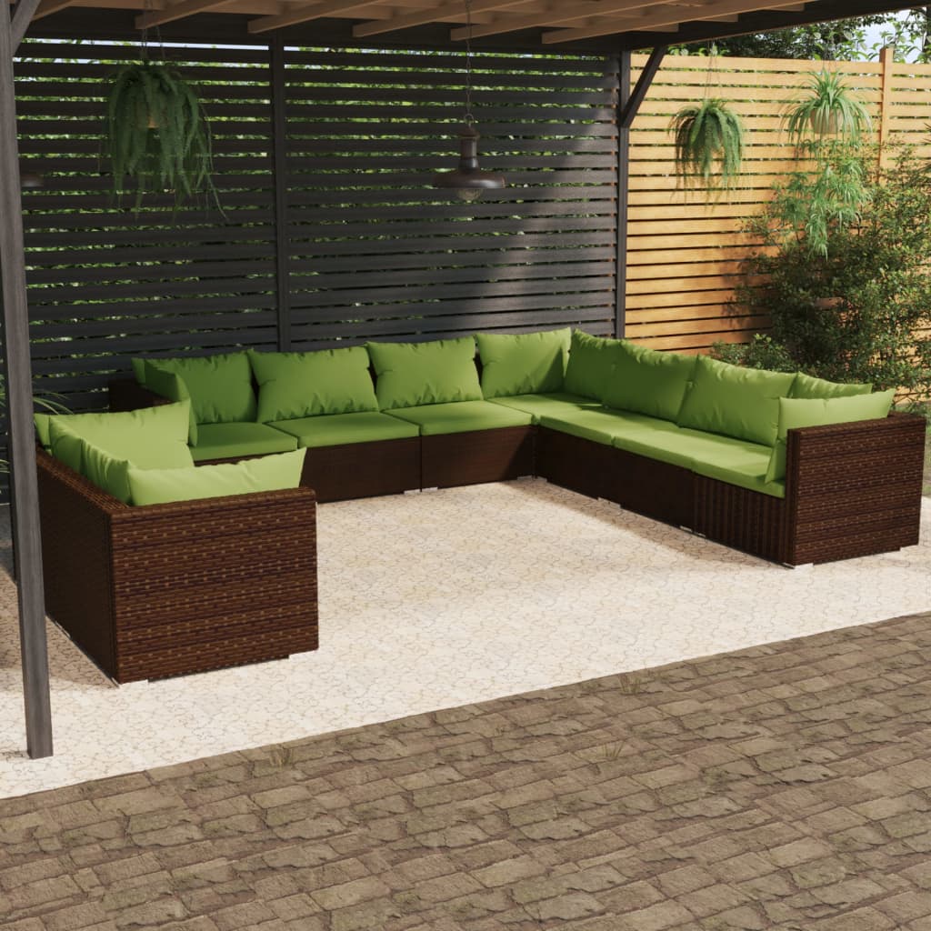 7 Piece Patio Lounge Set With Cushions Brown Poly Rattan