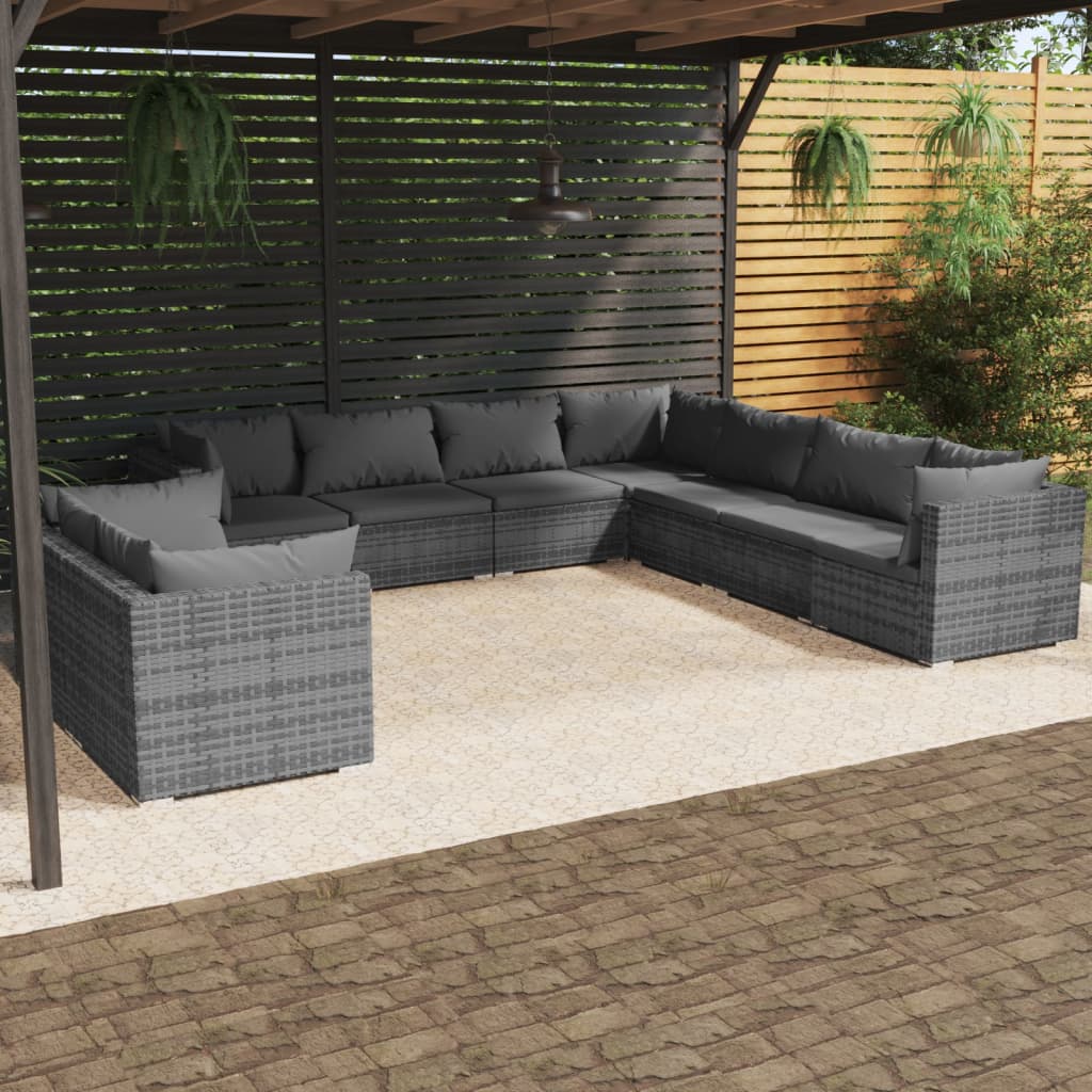 7 Piece Patio Lounge Set With Cushions Brown Poly Rattan