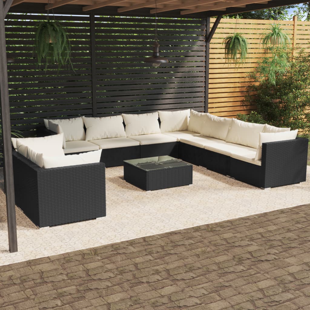 7 Piece Patio Lounge Set With Cushions Brown Poly Rattan