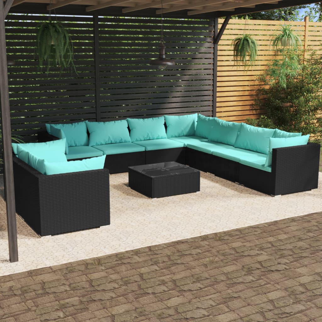 7 Piece Patio Lounge Set With Cushions Brown Poly Rattan