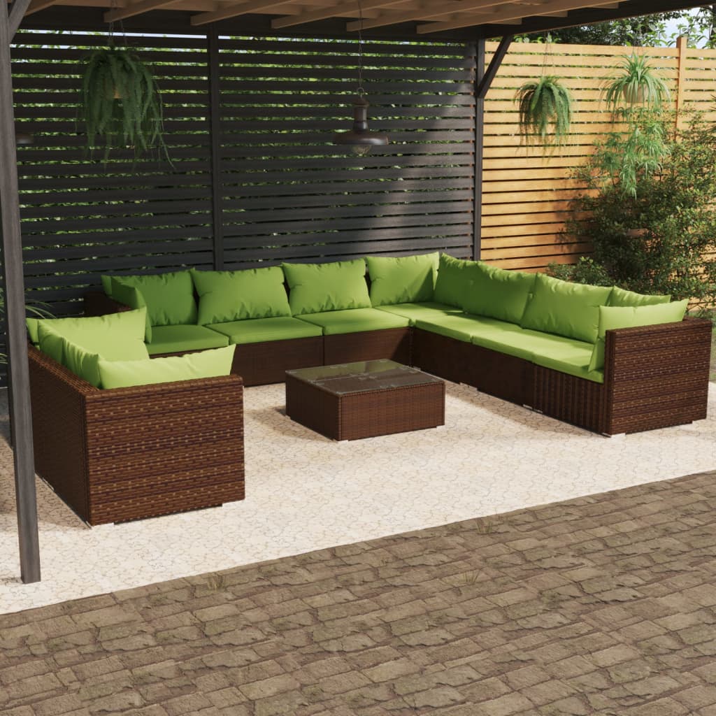 7 Piece Patio Lounge Set With Cushions Brown Poly Rattan