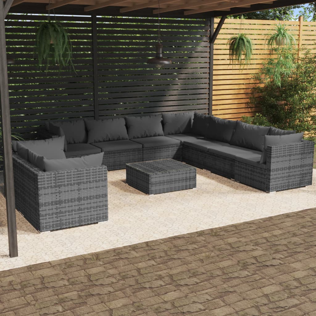 7 Piece Patio Lounge Set With Cushions Brown Poly Rattan