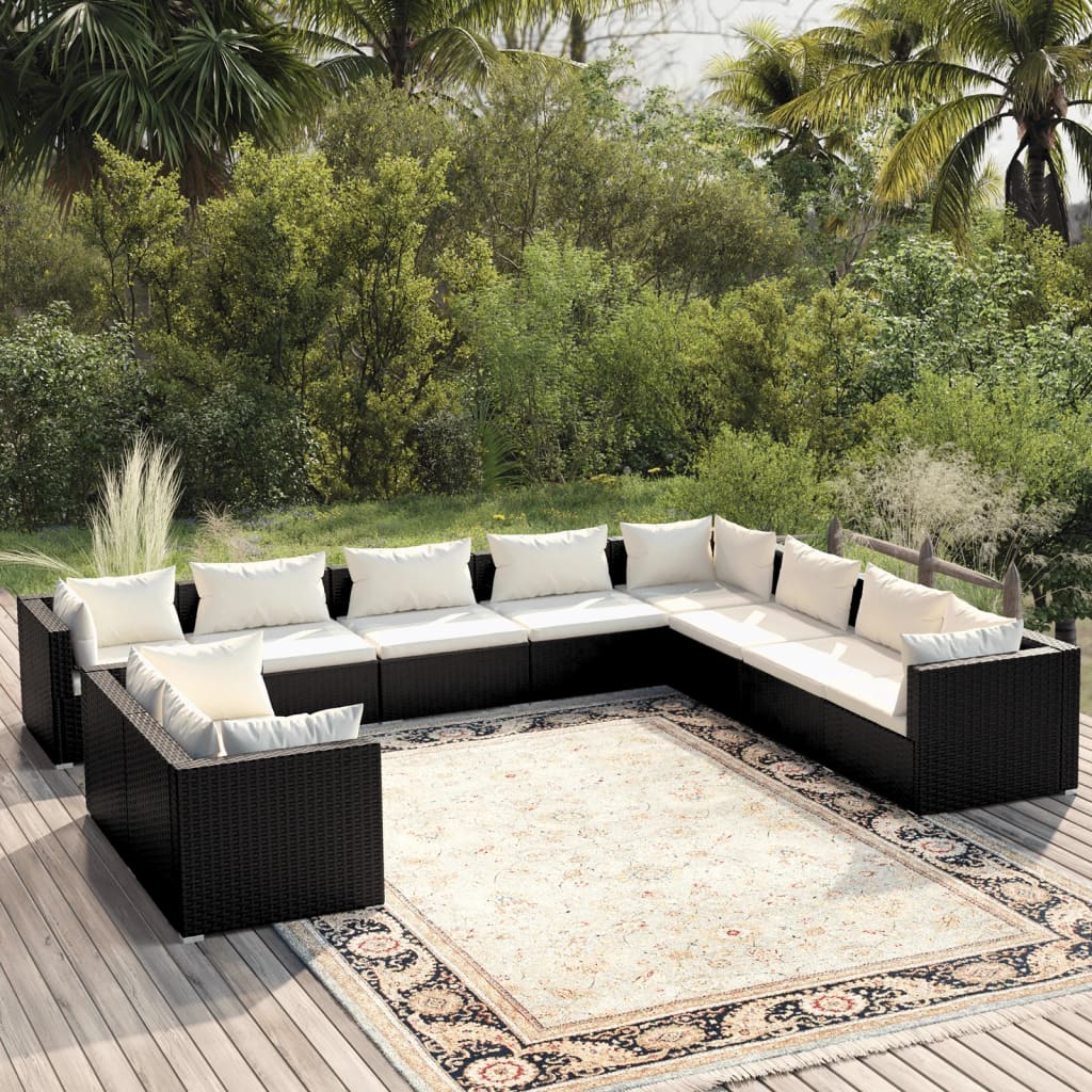 7 Piece Patio Lounge Set With Cushions Brown Poly Rattan