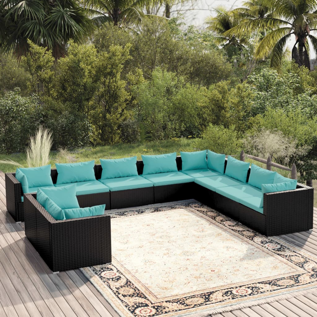 7 Piece Patio Lounge Set With Cushions Brown Poly Rattan