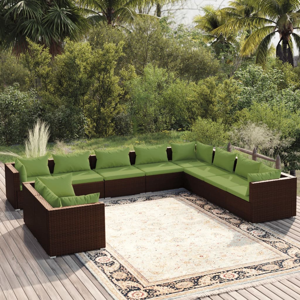 7 Piece Patio Lounge Set With Cushions Brown Poly Rattan