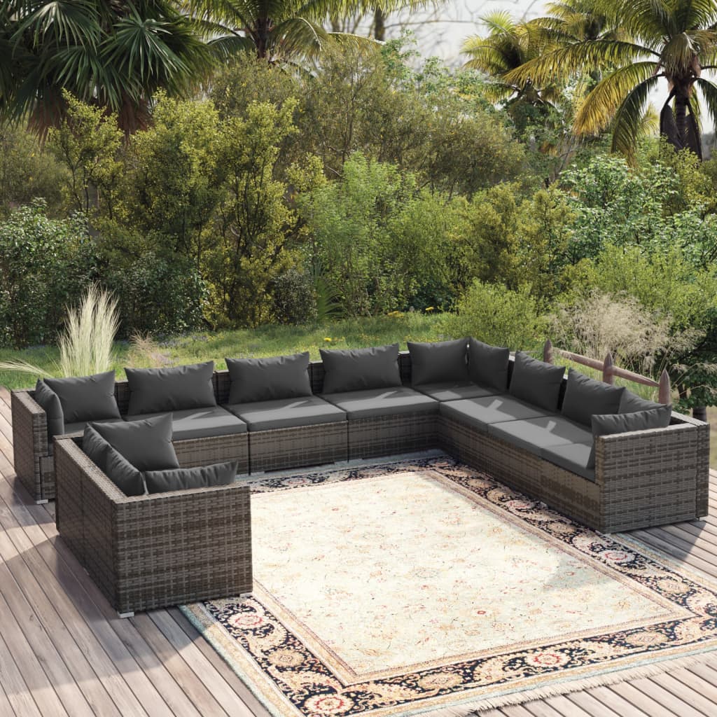 7 Piece Patio Lounge Set With Cushions Brown Poly Rattan