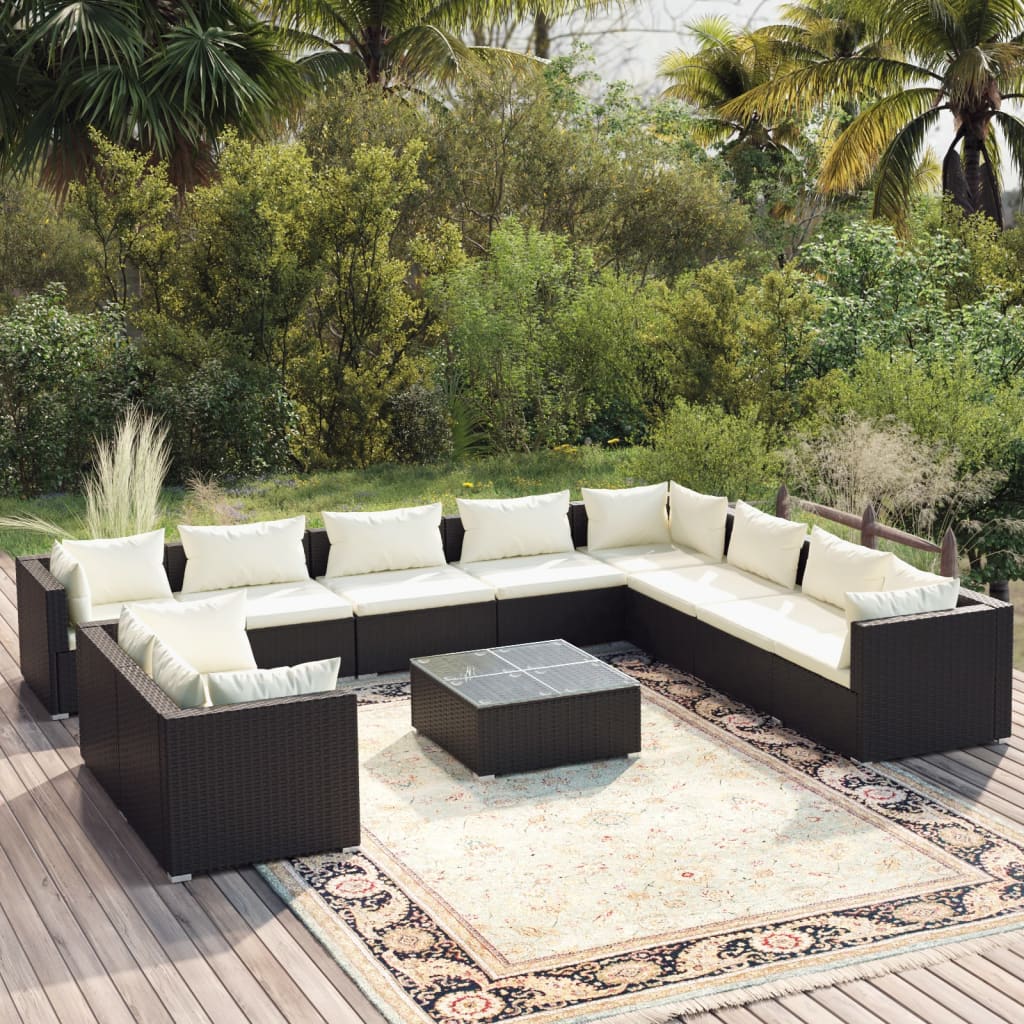 7 Piece Patio Lounge Set With Cushions Brown Poly Rattan