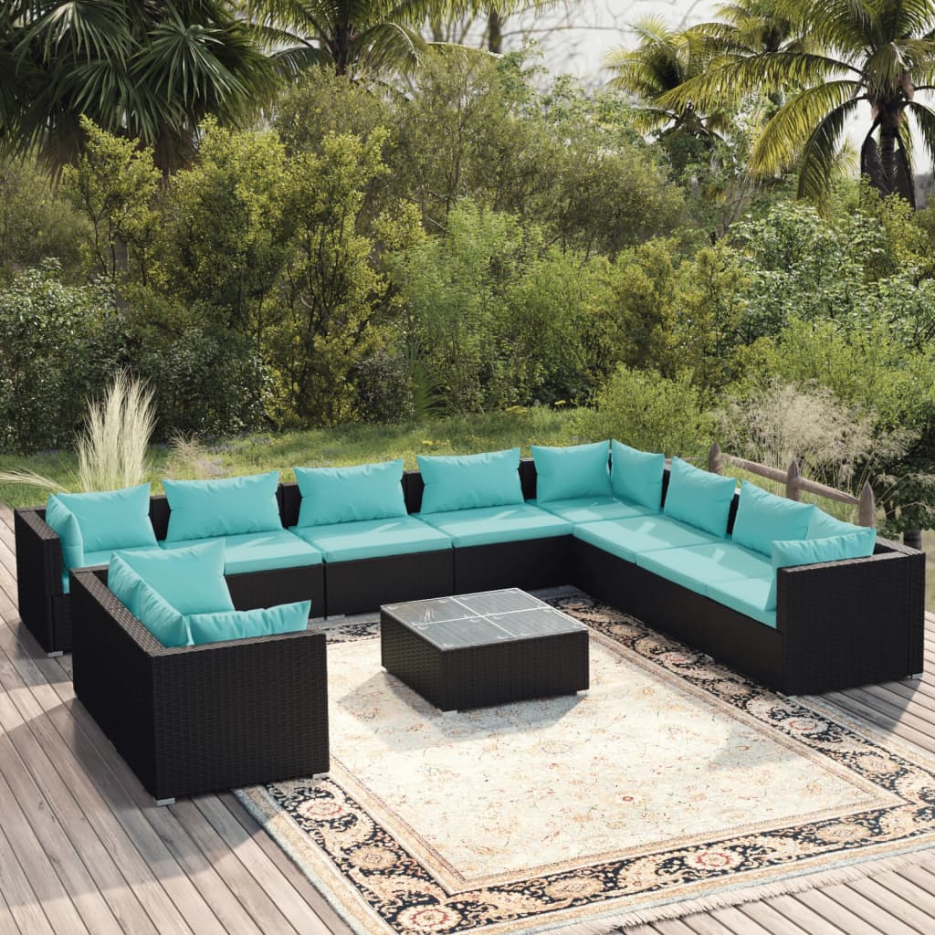 7 Piece Patio Lounge Set With Cushions Brown Poly Rattan