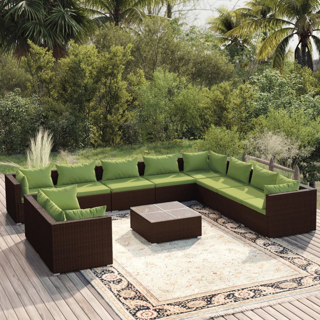 7 Piece Patio Lounge Set With Cushions Brown Poly Rattan