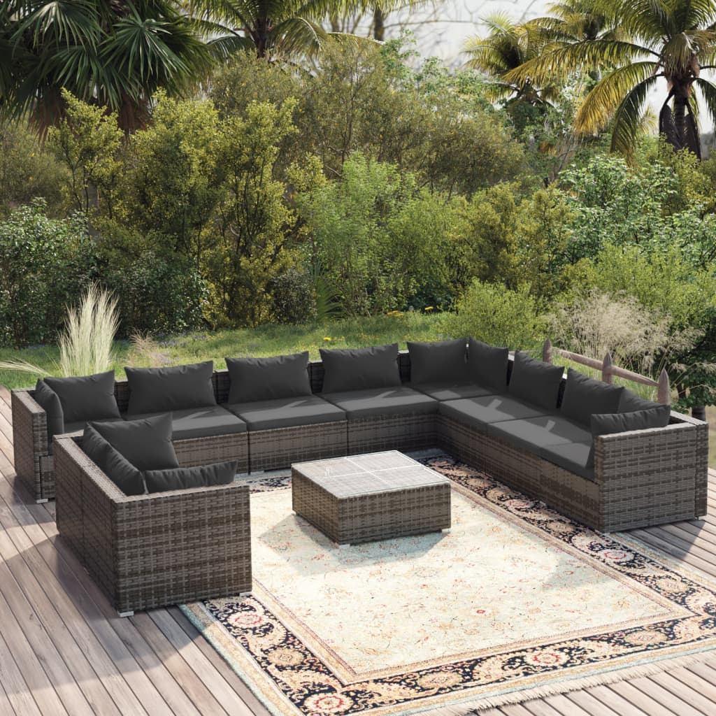 7 Piece Patio Lounge Set With Cushions Brown Poly Rattan