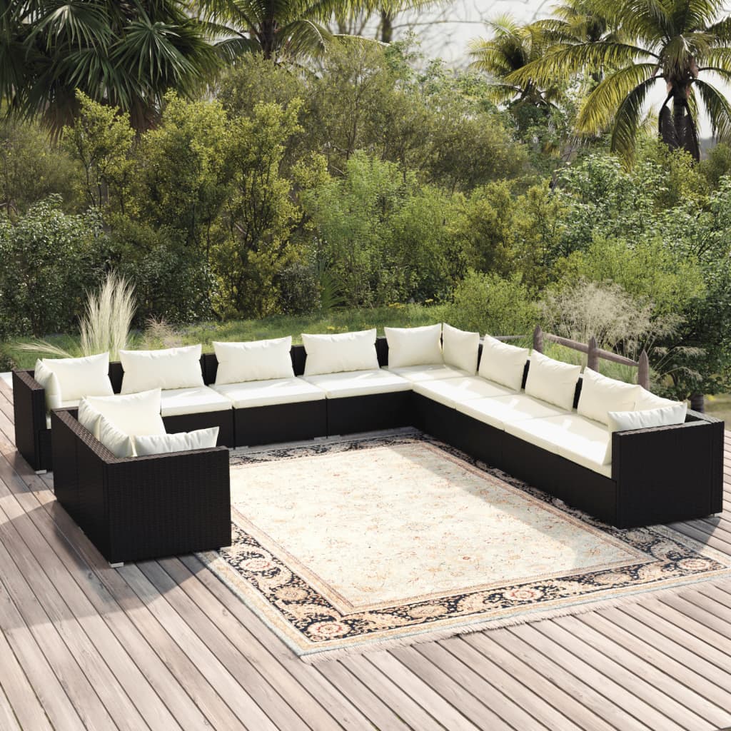 7 Piece Patio Lounge Set With Cushions Brown Poly Rattan