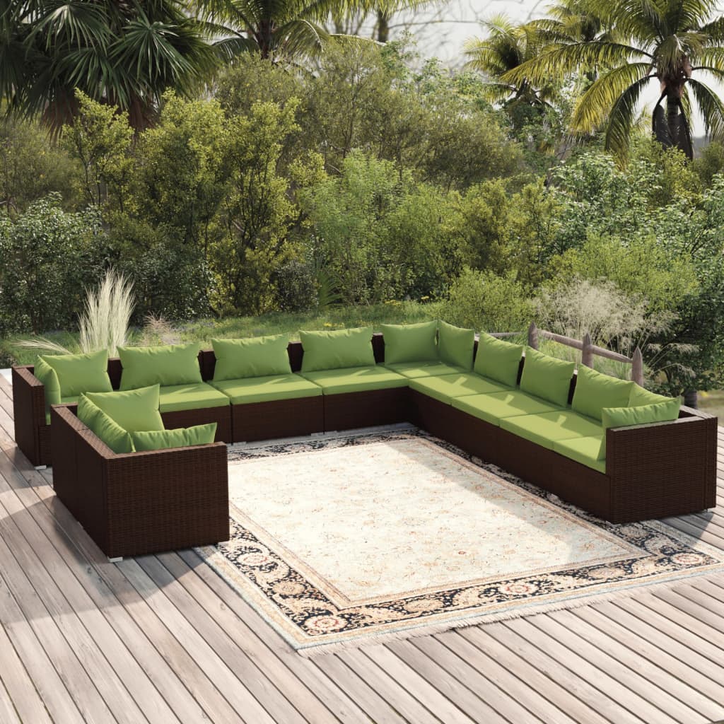 7 Piece Patio Lounge Set With Cushions Brown Poly Rattan