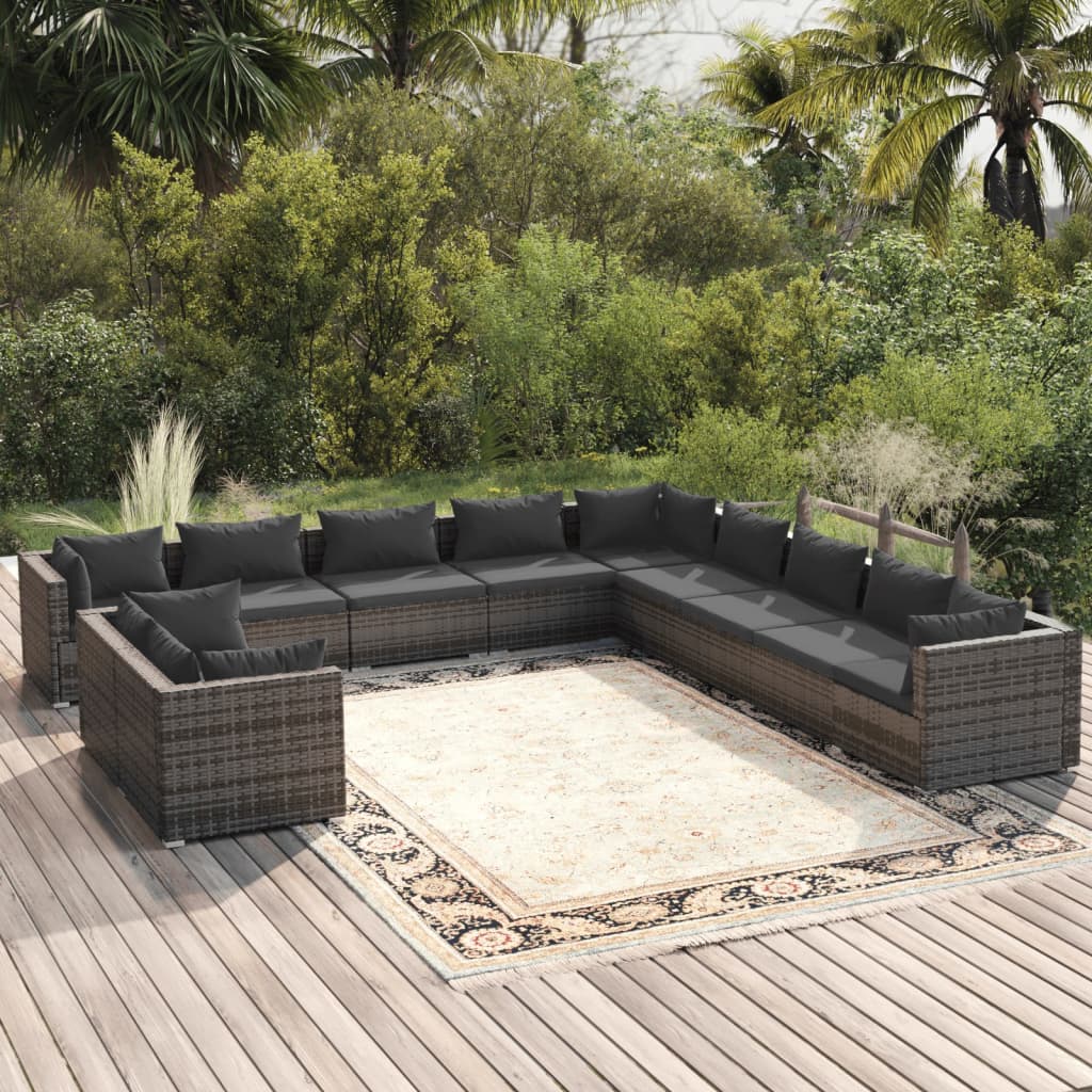 7 Piece Patio Lounge Set With Cushions Brown Poly Rattan